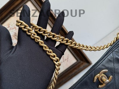 Chanel Black Gold Bucket Tote Bag Chain Shoulder Crossbody Quilted Women