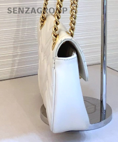 GUCCI GG Marmont 22 Chain Shoulder bag Crossbody Women White Gold
