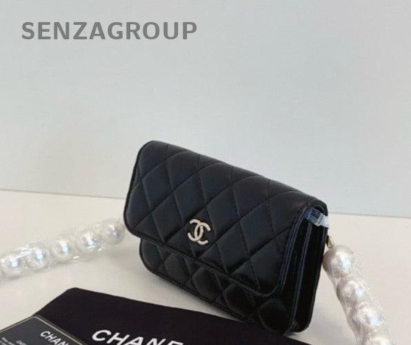 Chanel Pearl-Embellished woc Belt Crossbody Shoulder Bag Black Gold Brand New