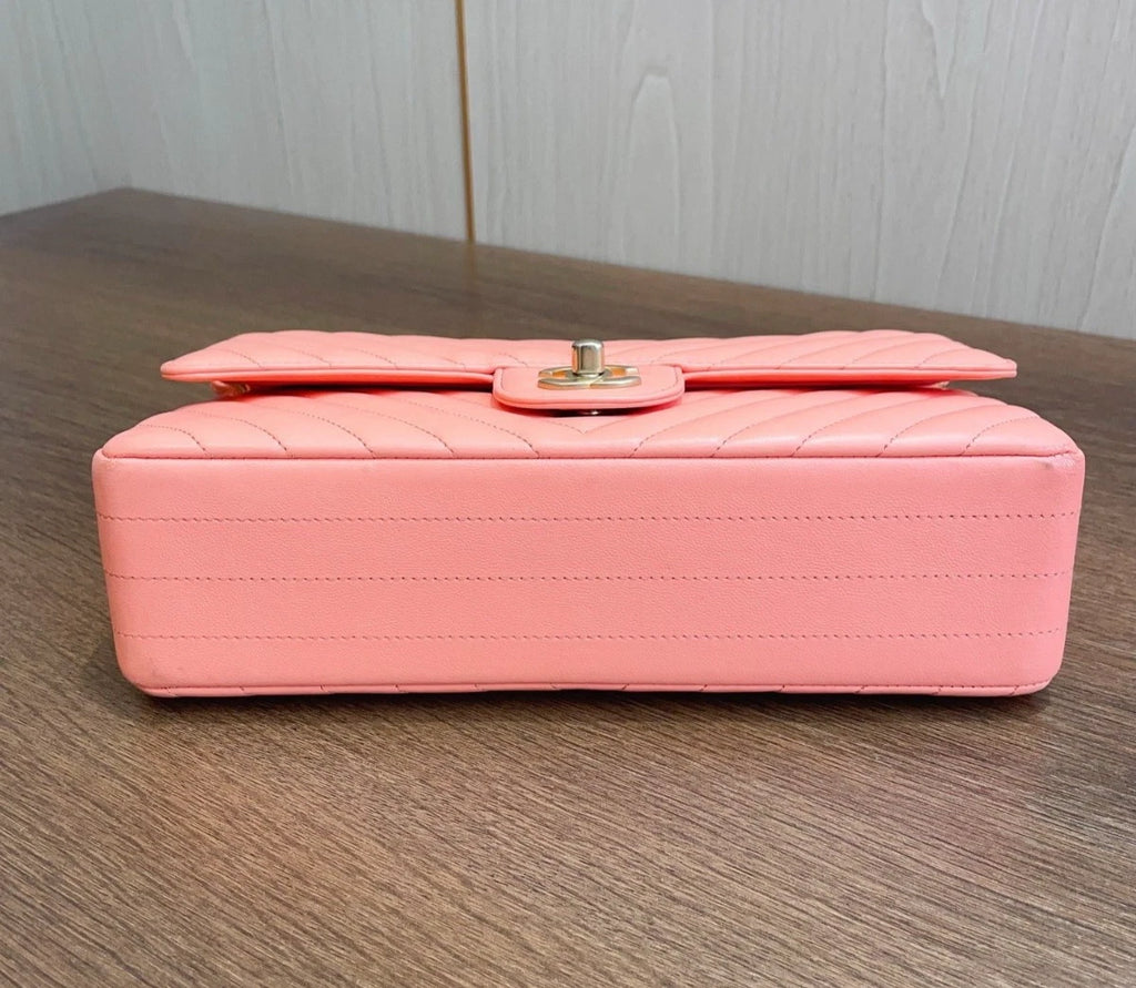 Chanel Classic Flap Calfskin Turn Lock Pink Chain Bag Shoulder Bag Women Classic