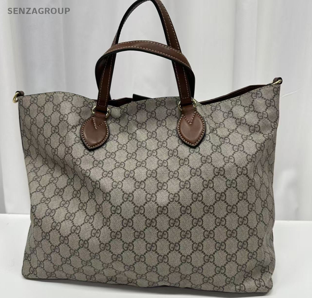 GUCCI Coated Canvas Monogram GG Handbag Shoulderbag Brown