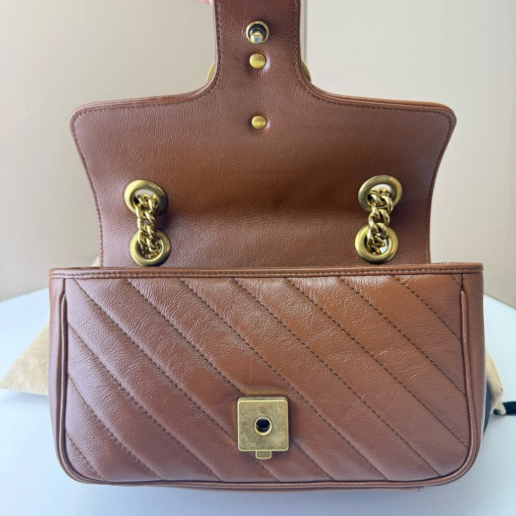 GUCCI Marmont22 Brown Chain Shoulder Bag For Women