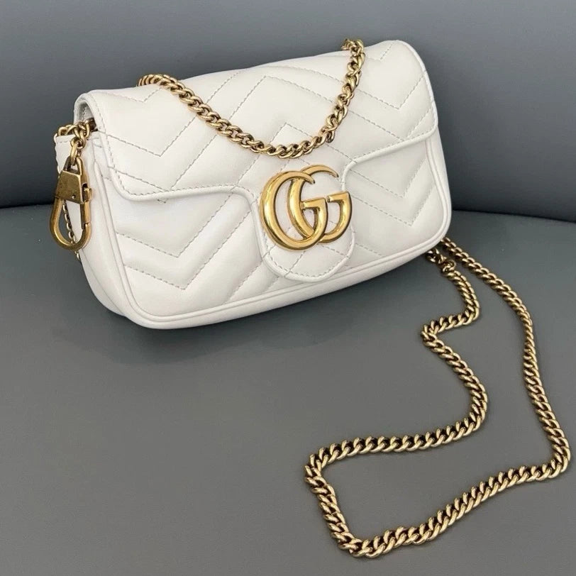 Authentic Gucci Marmont Supermini Chain Shoulder Crossbody Bag White GHD