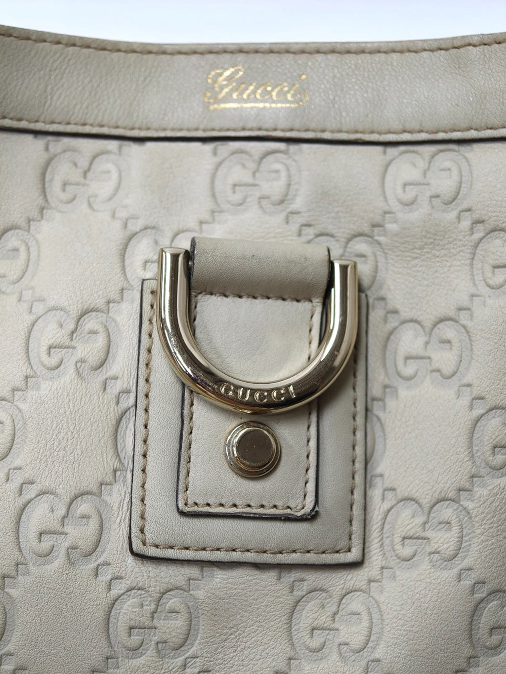 Gucci Abbey D-Ring Tote Handbag Shoulder Bag Ivory Gold Women Classic