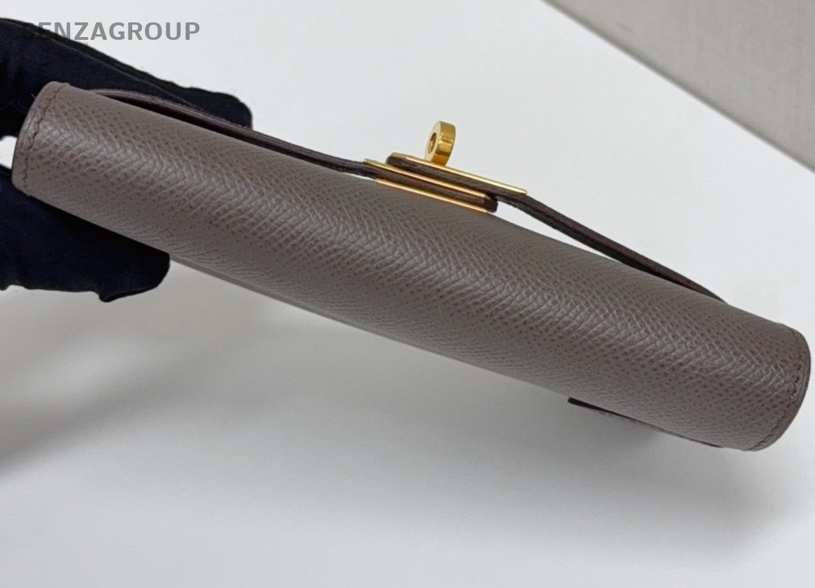 Hermes Kelly Medium Wallet Gray Gold Used Women Classic Fashion
