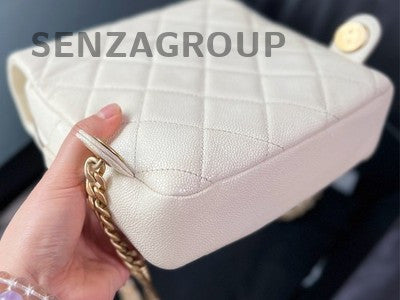 Chanel Quilted Chain Backpack White Gold Hardware Classic Fashion Women