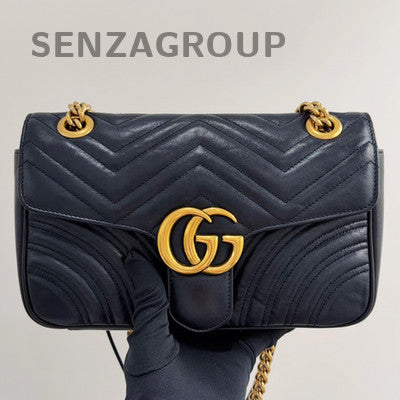 Gucci GG Marmont Medium Chain Shoulder Bag Black Gold Women's