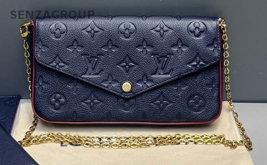 Louis Vuitton Monogram Chain 2Way Shoulder Bag Crossbody Blue Gold Women Classic
