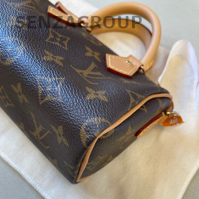 Louis Vuitton Speedy Nano Monogram Crossbody Bag Gold Brown Women Classic