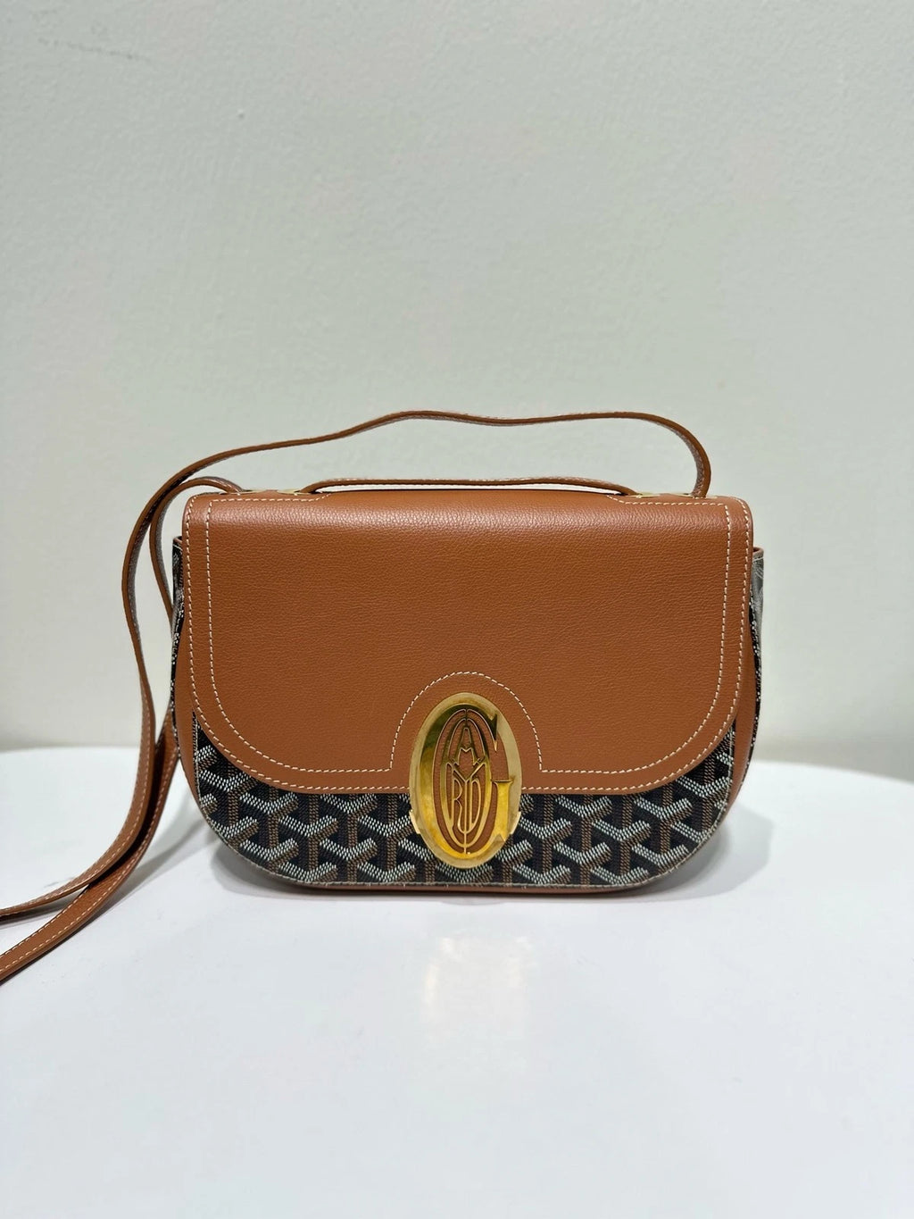 Goyard 233 Brown Leather Messenger Shoulder Crossbody Bag For Women