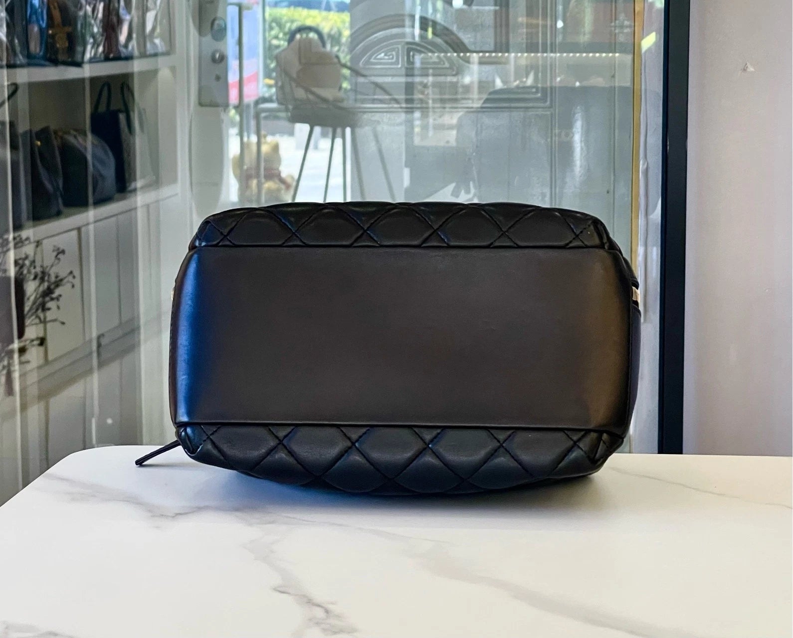 CHANEL Black Leather Bowling Top Handle Bag For Women