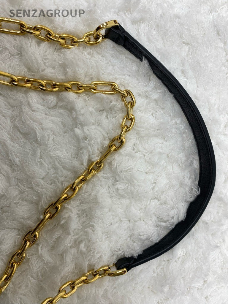 Louis Vuitton Monogram Chain Shoulder Bag Black Gold Women Classic