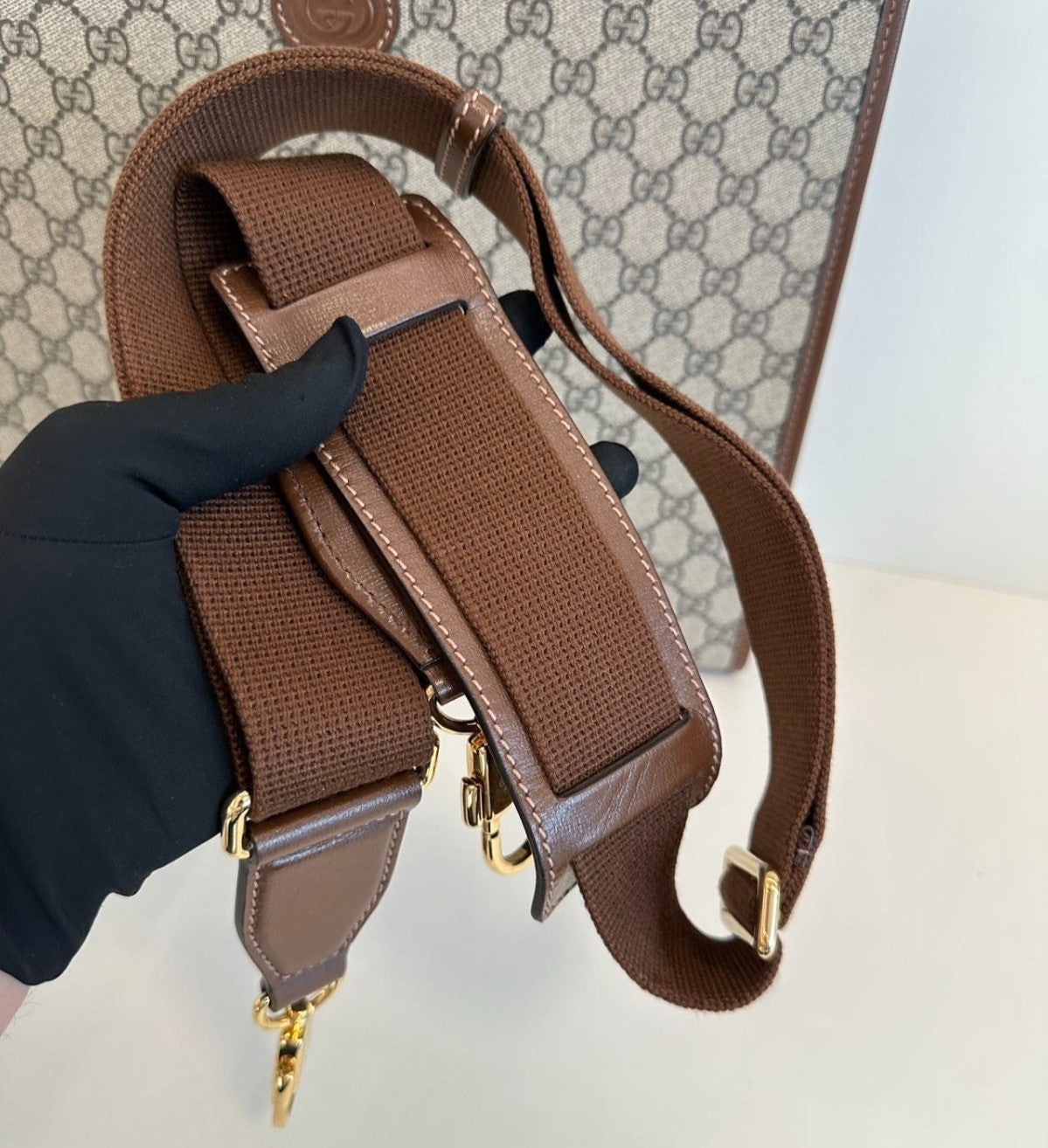 Gucci Retro Tote GM Top Handle Bag Crossbody Brown Gold Used Women Classic