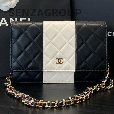 Chanel Black & White WOC Chain Shoulder Crossbody Bag Gold Hardware