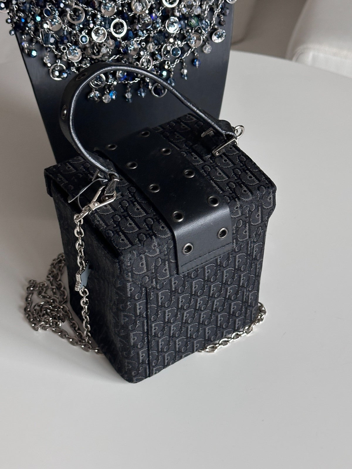 Christian Dior Punk Top Handle box Monogram Chain Shoulder Handbag Canvas