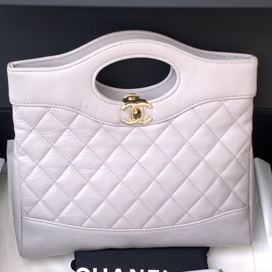 Excellent Chanel 31Bag Mini Lambskin Gray Diamond Handbag Gold Chain Crossbody