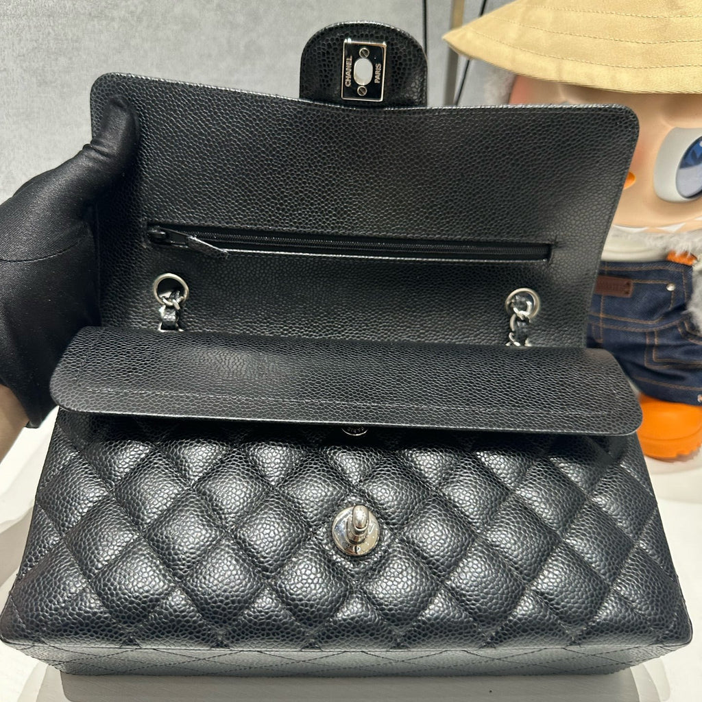 Chanel Black Silver CF Medium Quilted Chain Shoulder Bag Classic Fashion