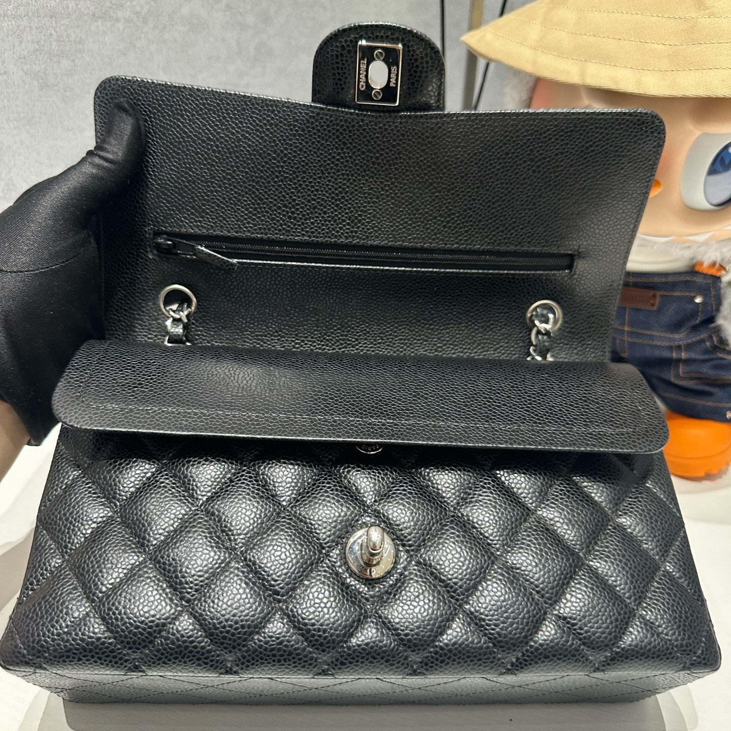 Chanel Black Silver CF Medium Quilted Chain Shoulder Bag Classic Fashion