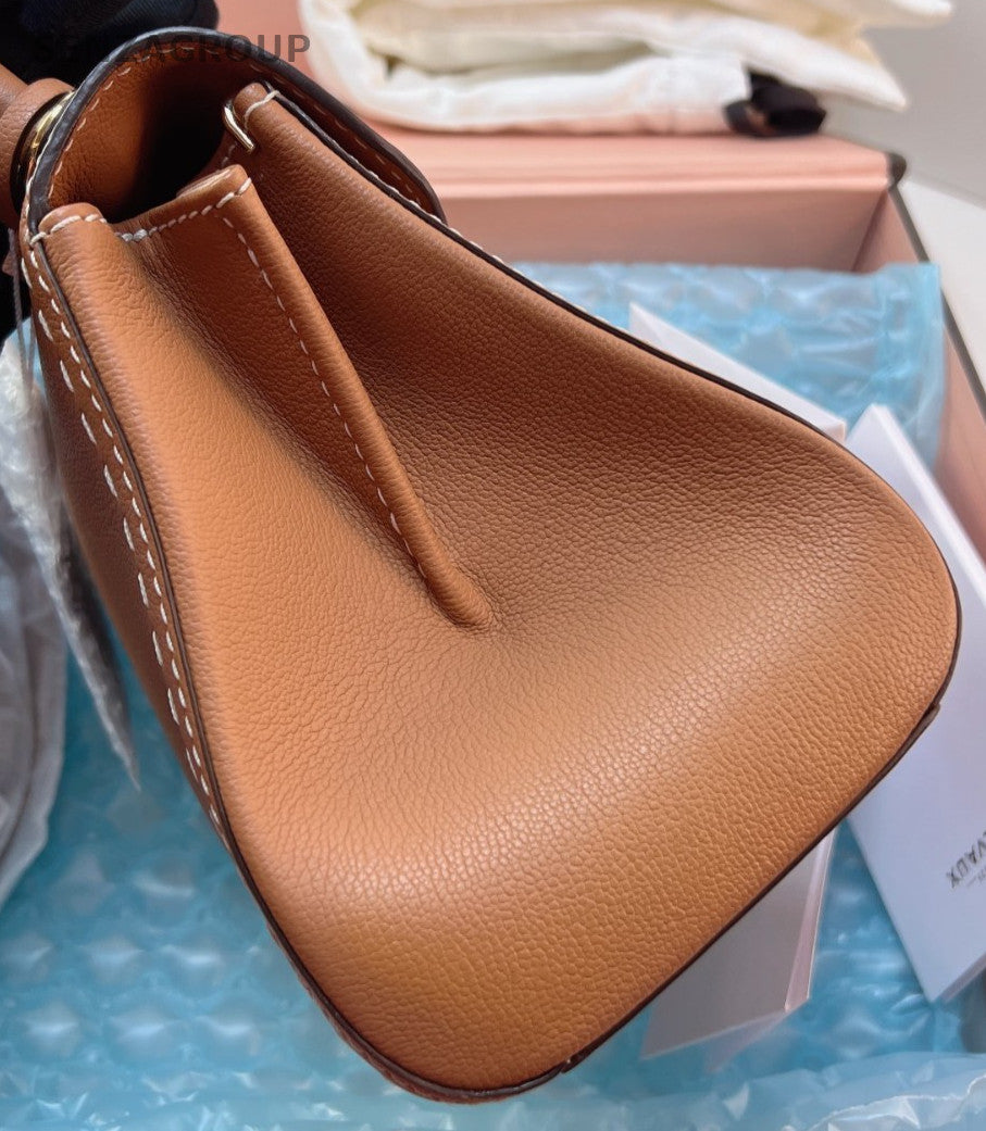 Delvaux Brilliant Mini Top Handle Bag Brown Gold Used Women Classic Designer