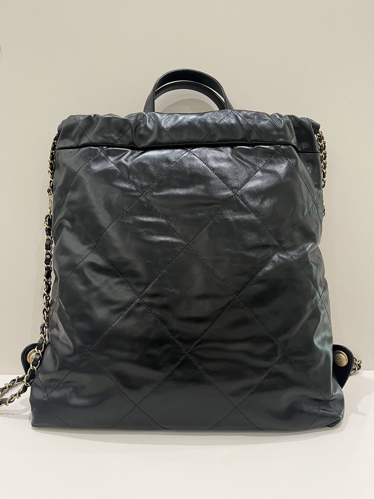 Chanel 22 Bag Medium Black Gold Quilted Chain Backpack Classic Women