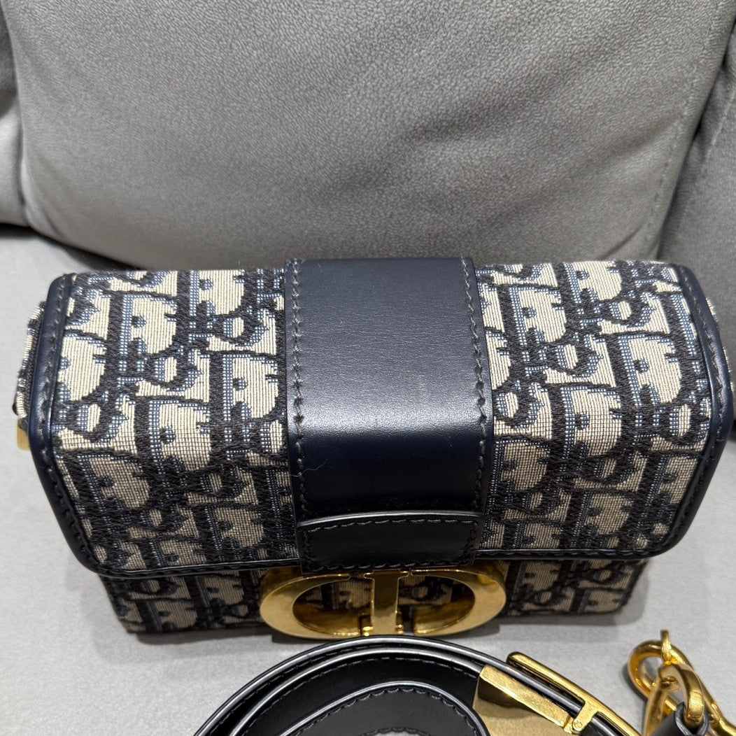 Dior Mini Box Montaigne Oblique Shoulder Crossbody Bag Black Gold