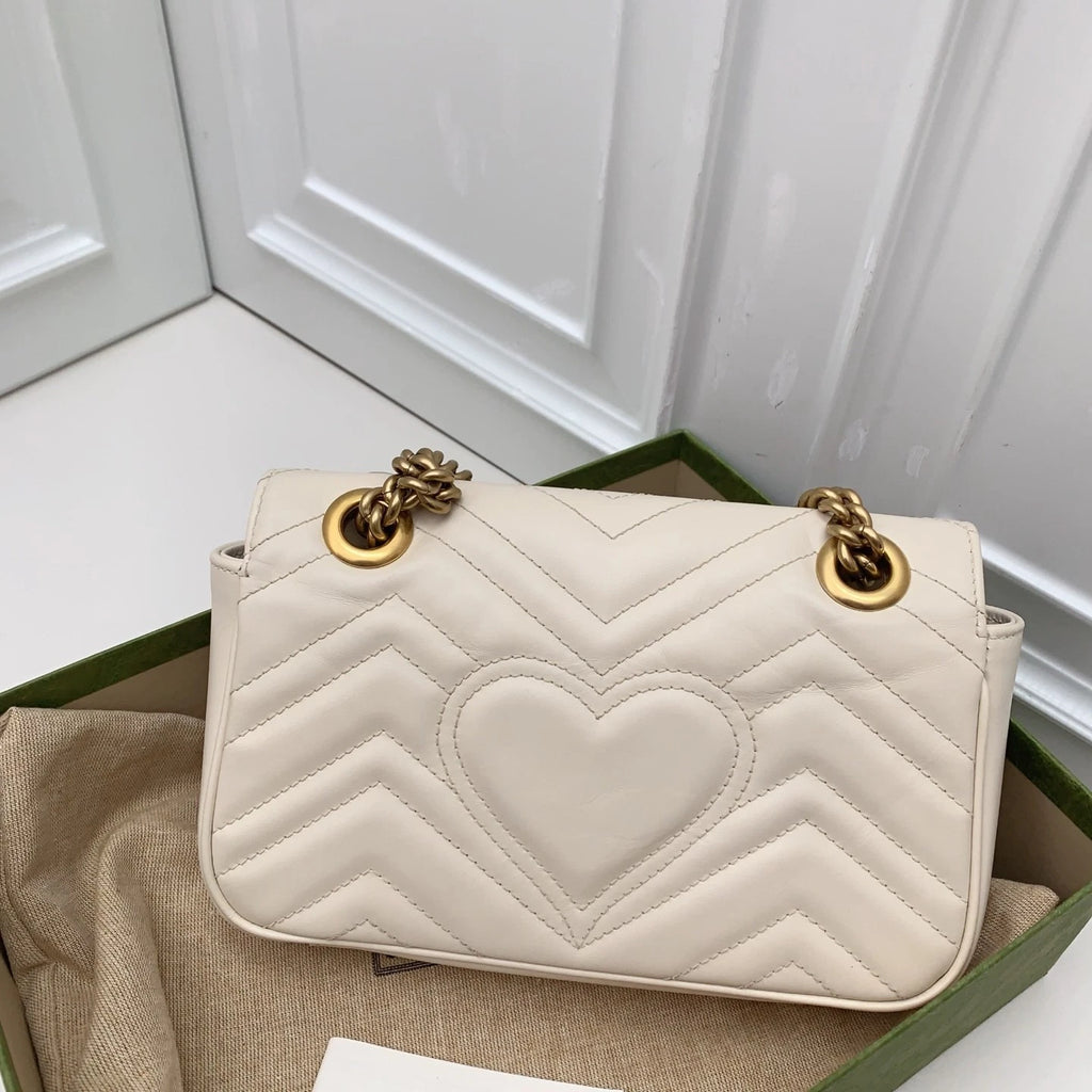 Gucci Marmont22 Chain Shoulder Bag Crossbody White Gold Women Classic