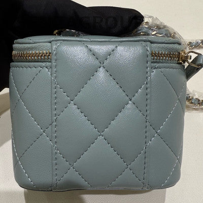 Chanel 23P Blue Gold Lambskin Mini Rectangular Flap Bag Chain Crossbody