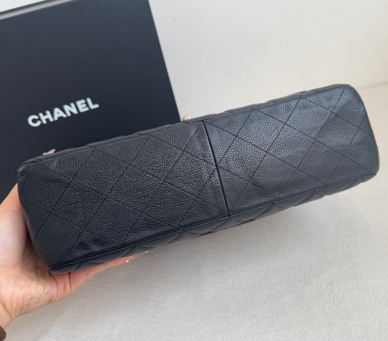 Chanel Classic Flap Jumbo Chain Shoulder Bag Crossbody Black Silver Women