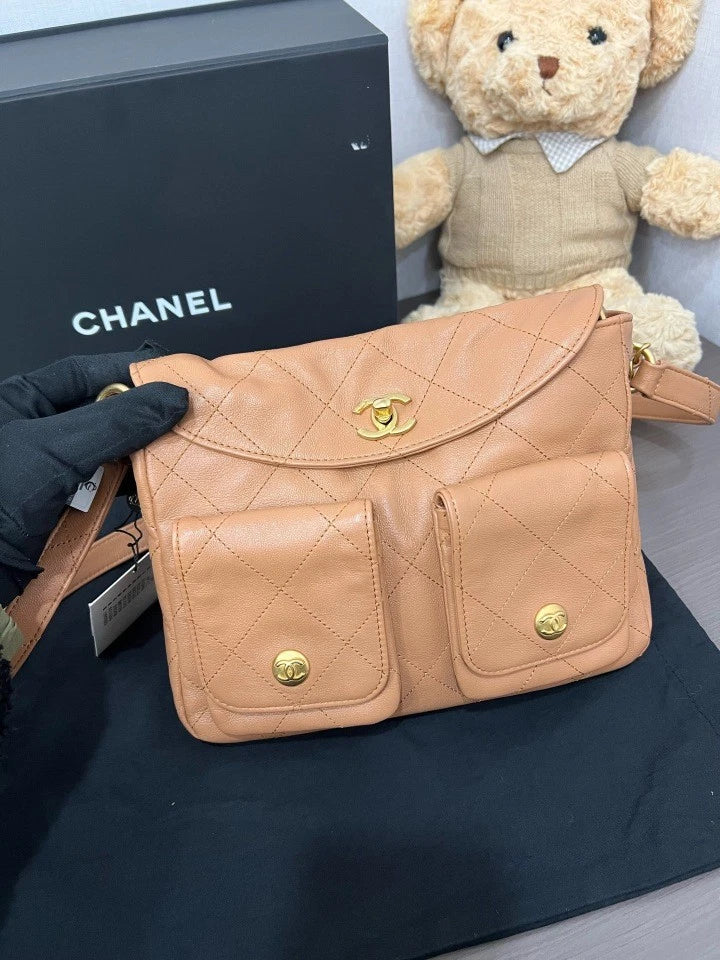 CHANEL 24P Caramel Hobo Chain Shoulder Bag For Women