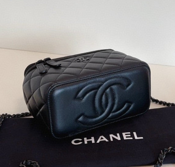 Chanel Vanity Case So Black Chain Top Handle Crossbody Women Classic Diamond