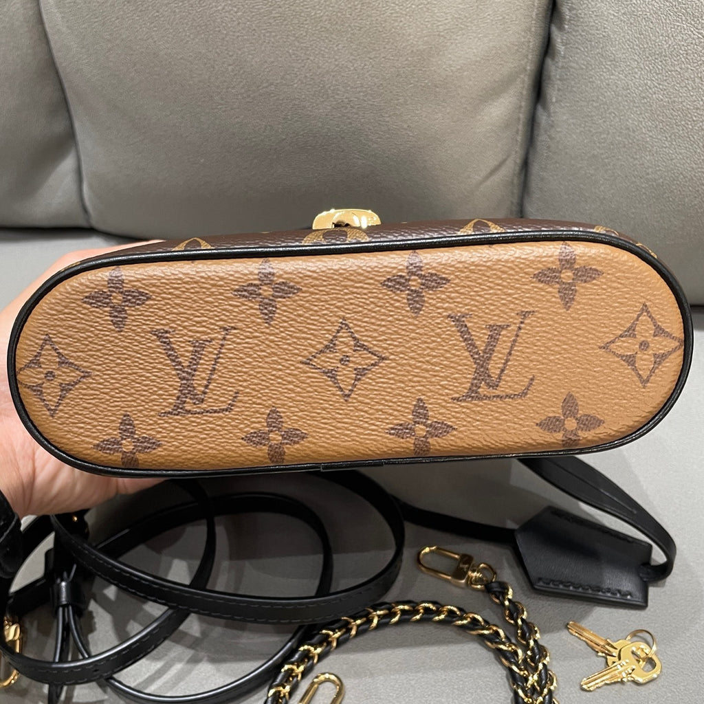 Louis Vuitton Vanity Box Bag Brown Gold Chain Strap Handbag Women's Fashion