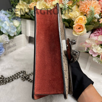 Gucci Dionysus Small Chain Shoulder Crossbody Bag Brown Red Silver