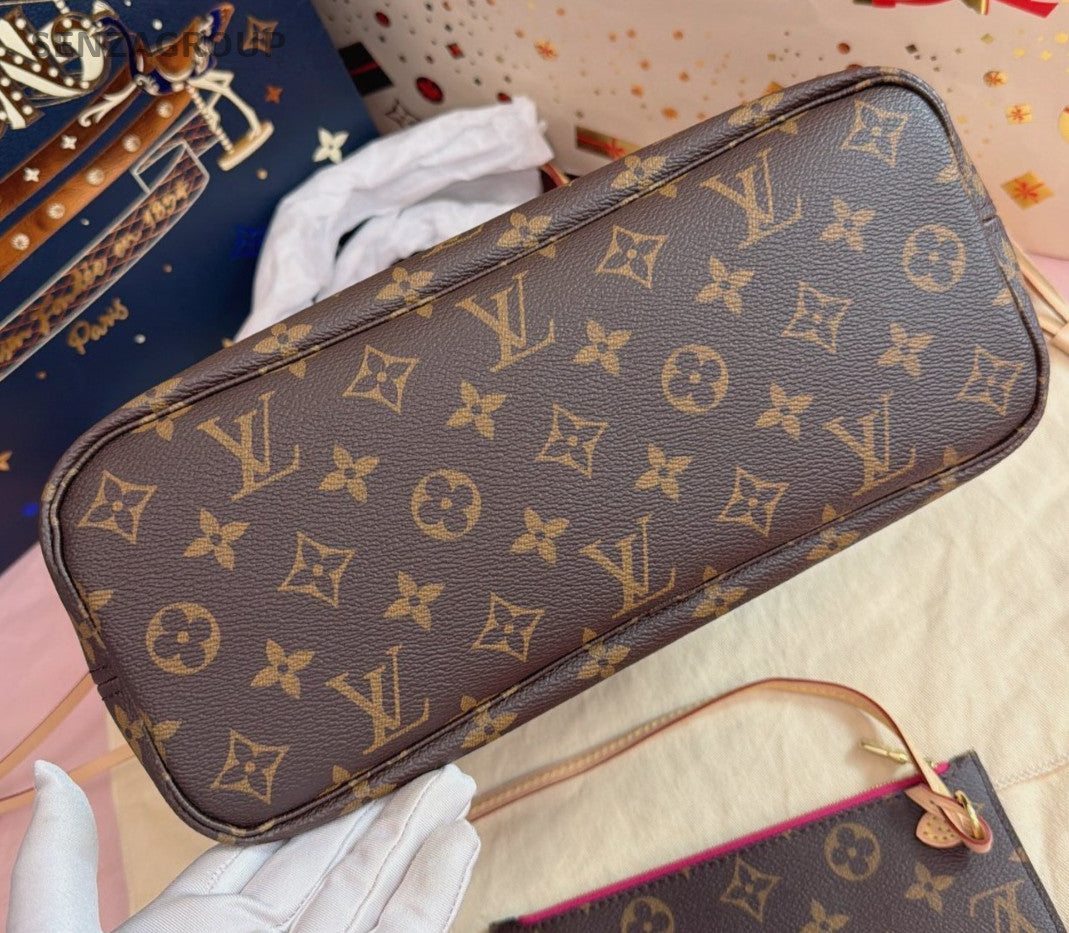 Louis Vuitton Neverfull PM Monogram Shoulder Bag Brown Gold Women Classic