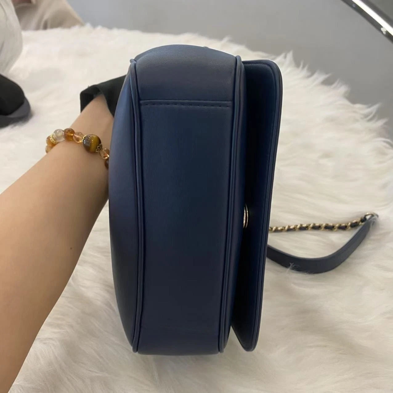Chanel Classic Blue Gold Logo Square Mini Flap Bag Chain Shoulder Bag