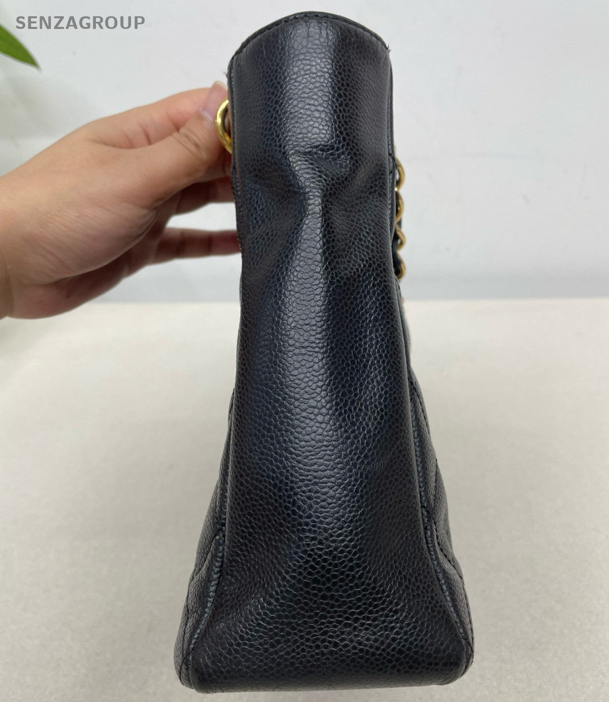 Chanel PST Chain Shoulder Bag Black Gold Diamond Women Classic