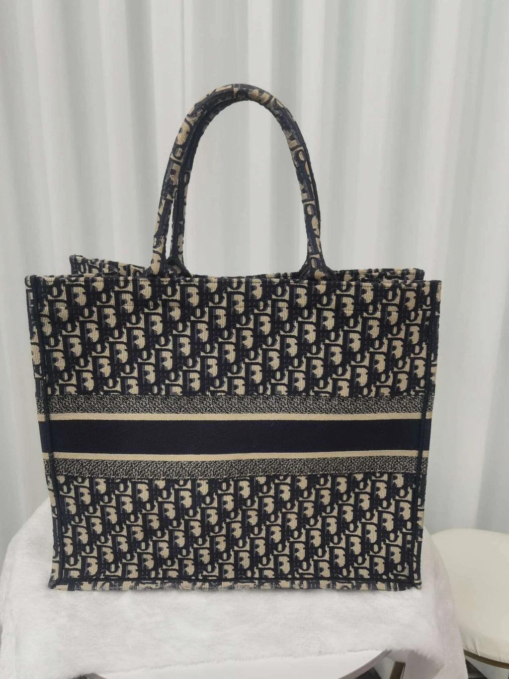 Dior Large Canvas Embroidered Oblique Tote Handbag For Women