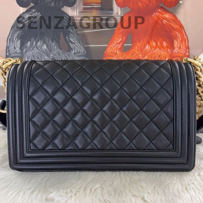 Chanel Black Caviar Leather Medium Le Boy Chain Shoulder Bag Quilted