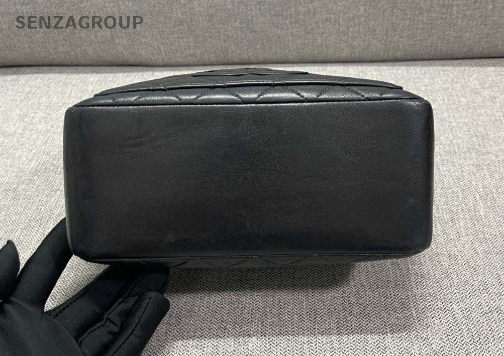 CHANEL Vintage Diamond Pattern Top Handle Handbag Black Classic Women