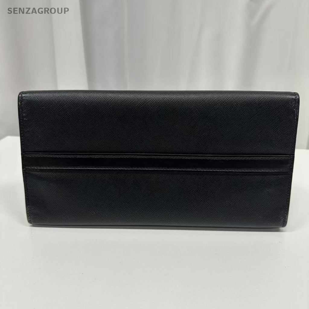 PRADA SAFFIANO Black gold Tote Shoulder bag Calfskin