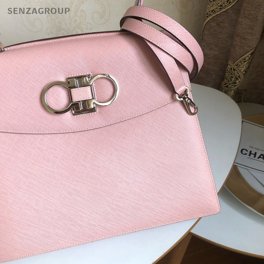 Salvatore Ferragamo Kelly Cross-Grain Leather Top Handle Shoulder Crossbody Bag