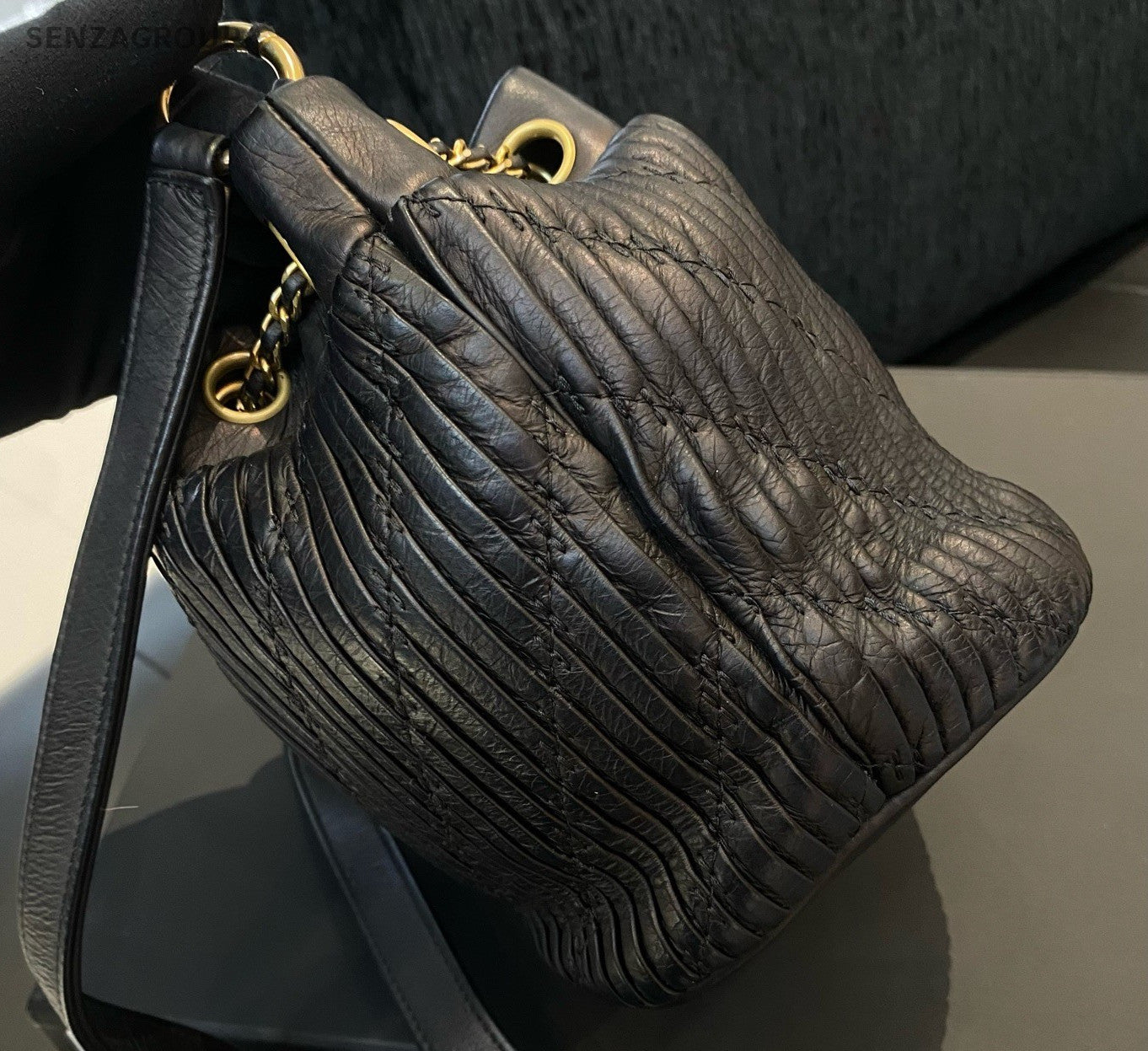 Chanel Hobo Bucket Chain Black Gold Shoulder Bag Crossbody Women Classic