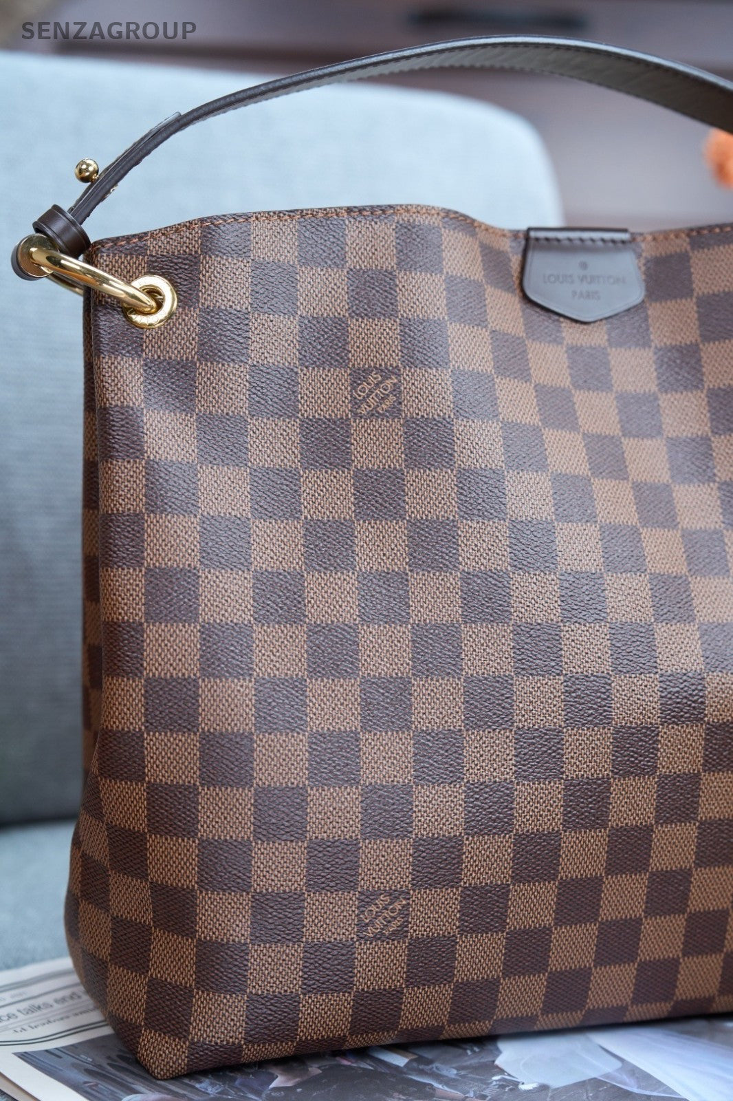 Louis Vuitton Graceful PM Damier Ebene Canvas Top Handle Shoulder Bag Brown