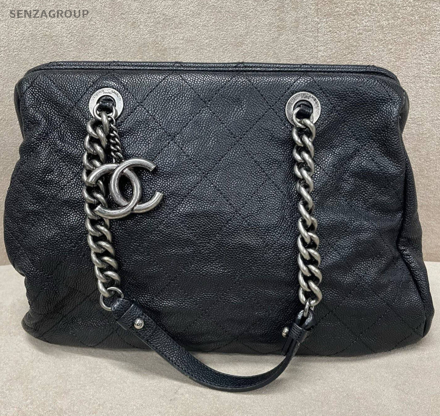 Chanel Bolide Calfskin Chain Shoulder Bag Black Silver Women Classic Diamond