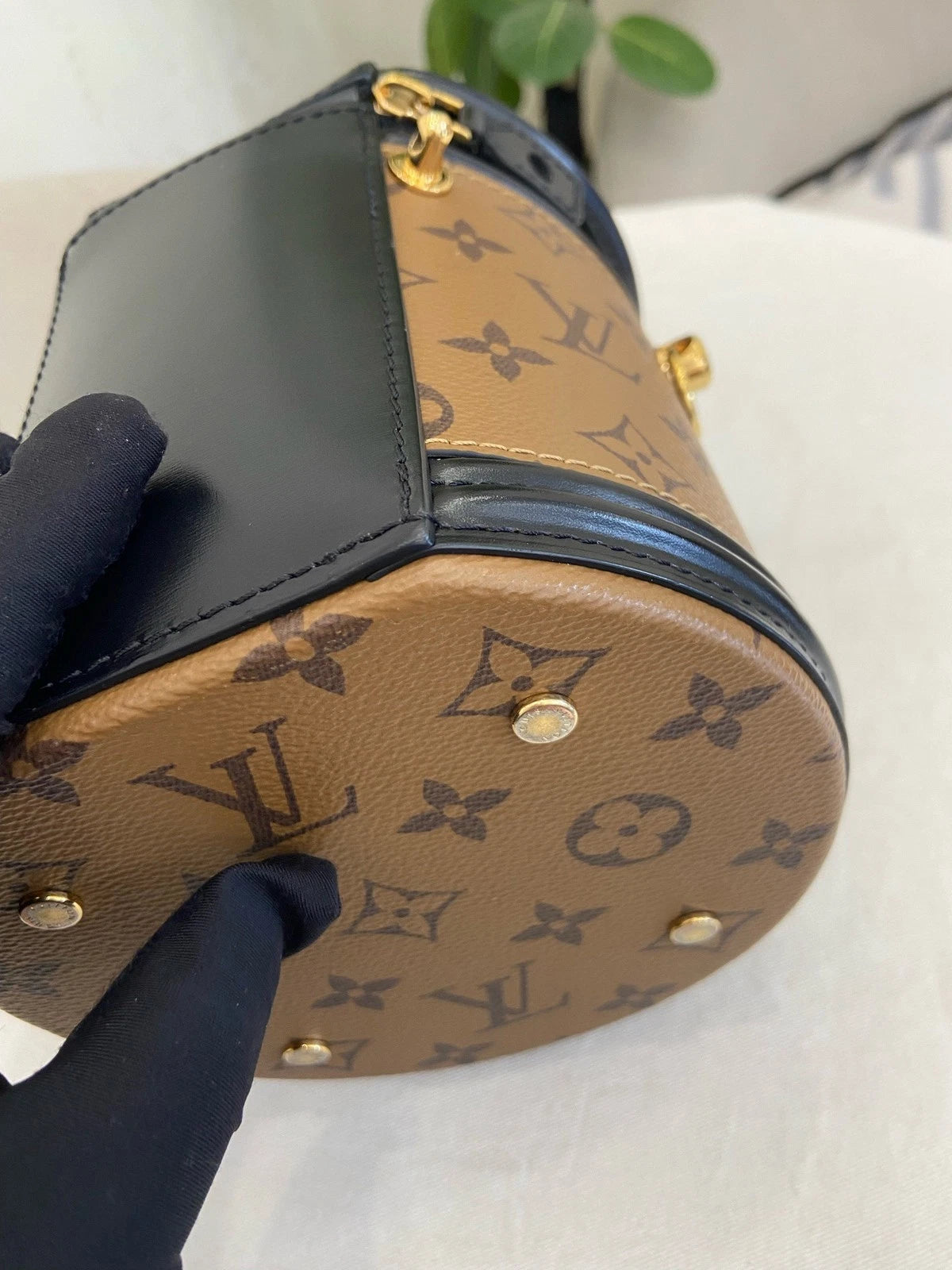 Louis Vuitton Cannes Monogram Top Handle Crossbody Brown Gold Women Classic