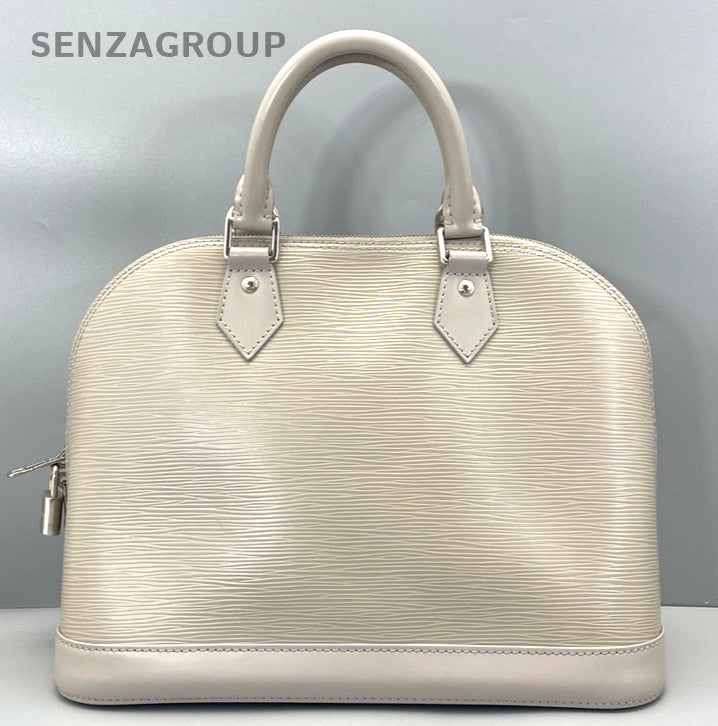 Louis Vuitton Alma MM Epi Leather Top Handle Gray White Handbag Women