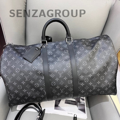 Louis Vuitton Keepall 55 Black Silver Unisex Travel Bag