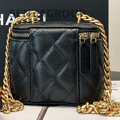 Chanel 23P Mini Box Black Calfskin Gold Heart Chain Crossbody Bag