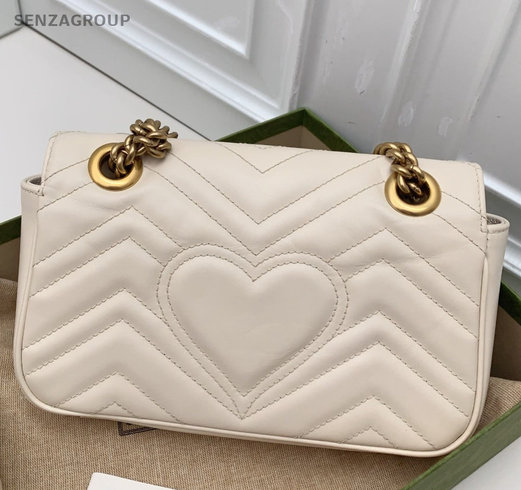 Gucci Marmont Chain Shoulder Bag Crossbody White Gold Women Classic