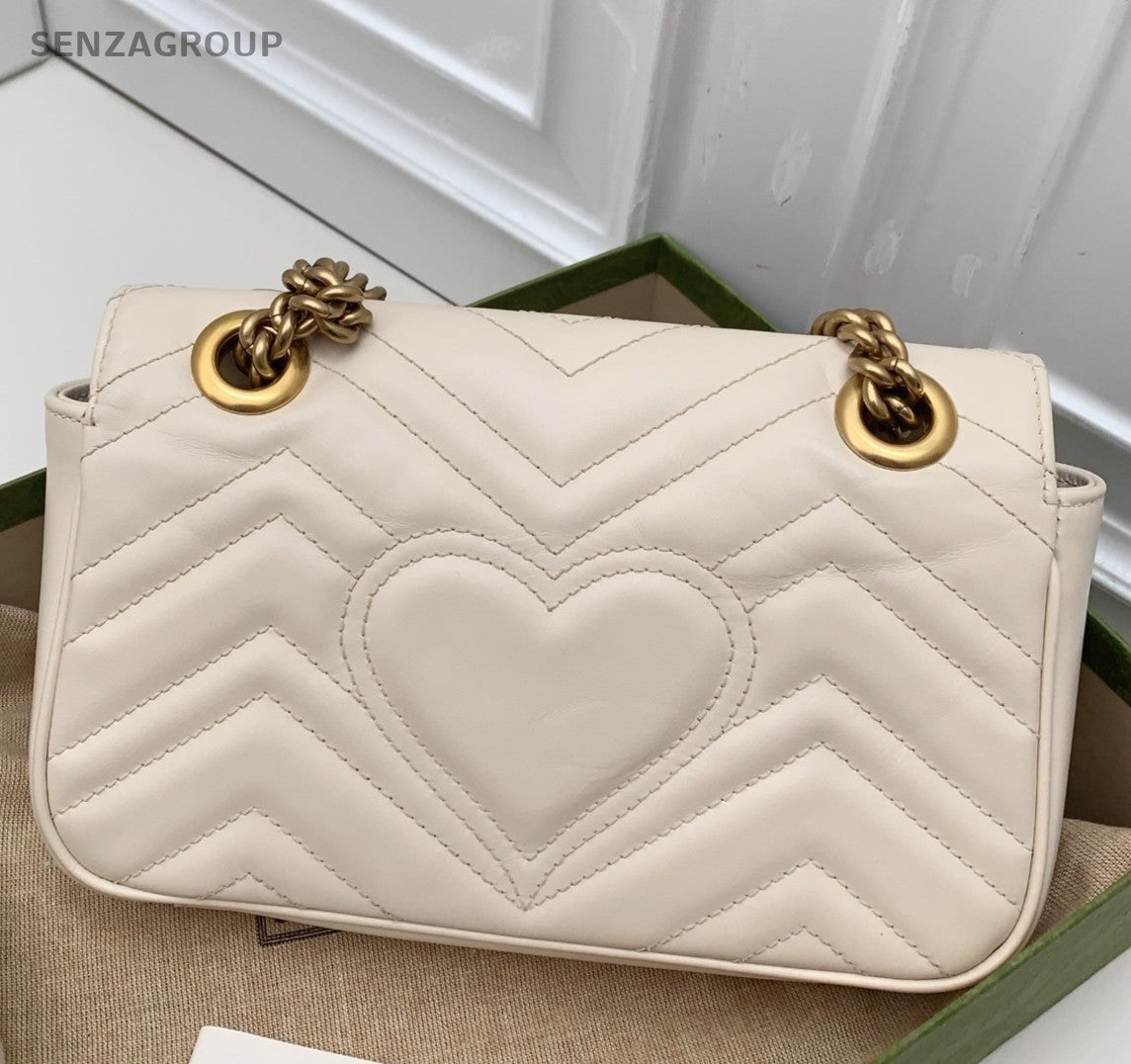 Gucci Marmont Chain Shoulder Bag Crossbody White Gold Women Classic