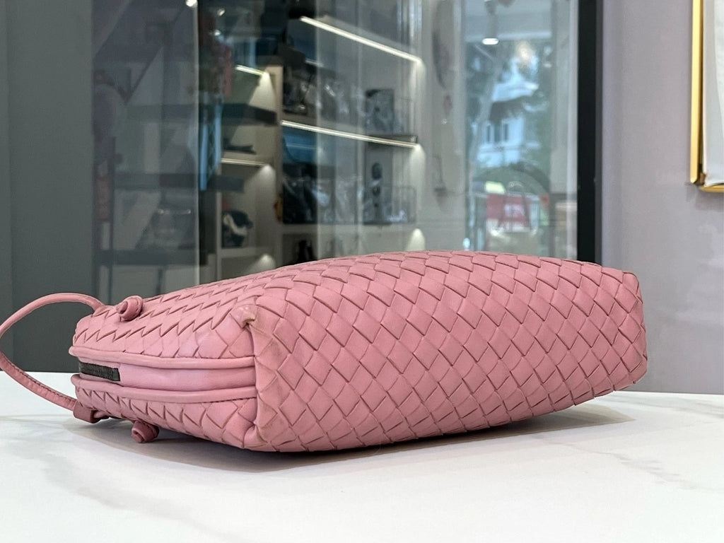 Bottega Veneta Pink Woven Crossbody Pillow Bag For Women